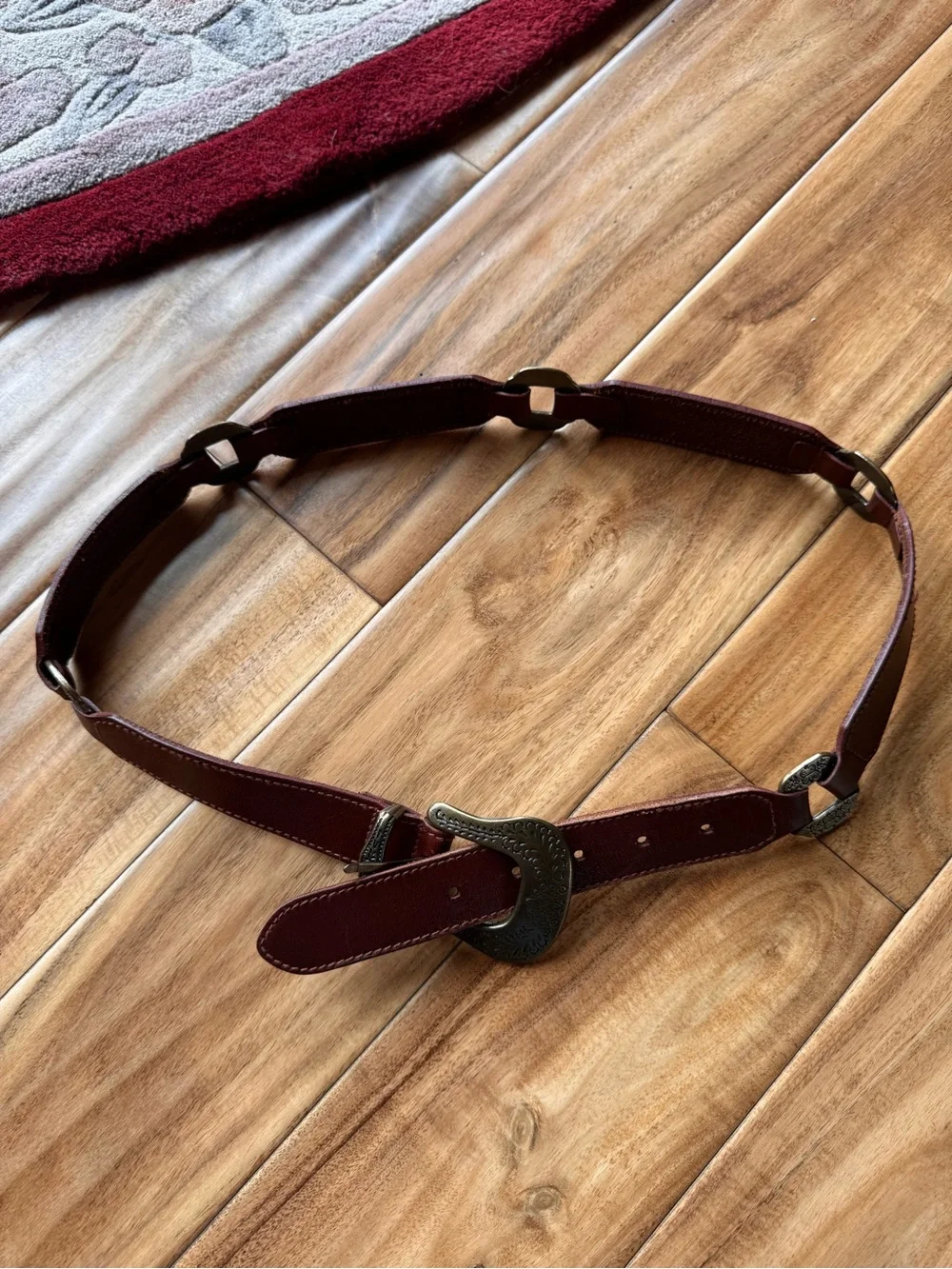Women's Dark Brown Western Leather Belt with Antique Buckle